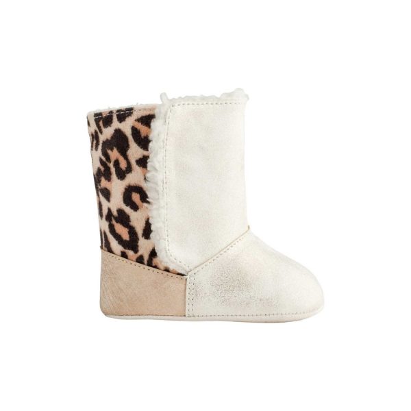 <span>Autumn</span> Infant Ivory Shimmer w/Animal Print Boot w/Sherpa Trim - Image 4