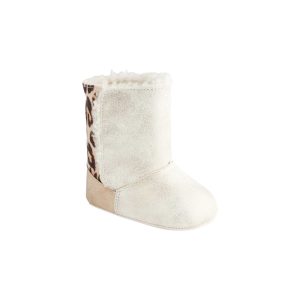 <span>Autumn</span> Infant Ivory Shimmer w/Animal Print Boot w/Sherpa Trim