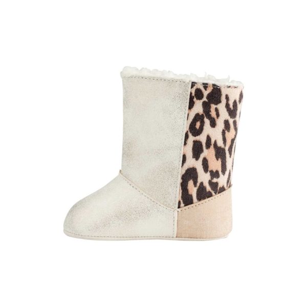 <span>Autumn</span> Infant Ivory Shimmer w/Animal Print Boot w/Sherpa Trim - Image 6