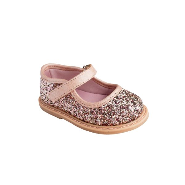 BIANCA Toddler Silver-Pink Multi-Glitter PU Mary Jane w/Pink Trim