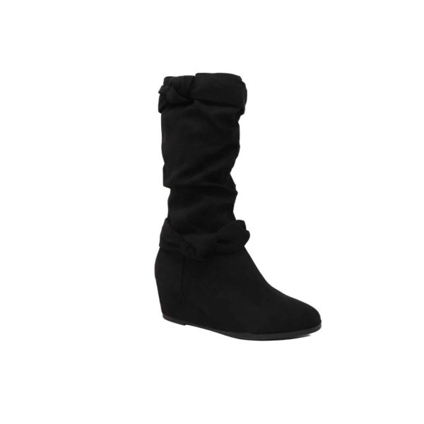 Cadence Youth Girls’ Black Novasuede Tall Wedge Boots