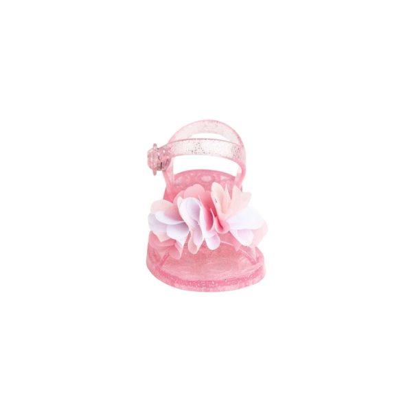 <span>CLARICE </span> Toddler Pink Glitter Jelly Sandal w/White/Pink Sheer Flowers - Image 3