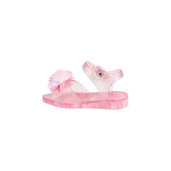 <span>CLARICE </span> Toddler Pink Glitter Jelly Sandal w/White/Pink Sheer Flowers - Image 5