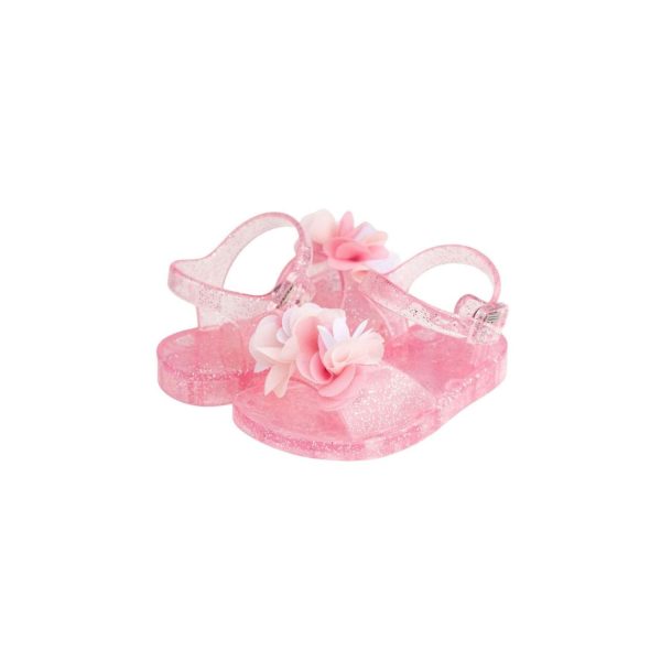 <span>CLARICE </span> Toddler Pink Glitter Jelly Sandal w/White/Pink Sheer Flowers - Image 8