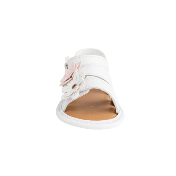 <span>CRYSTAL </span> Infant White Tri-Closure Sandal with Flower Ornaments - Image 3