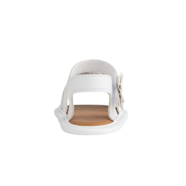<span>CRYSTAL </span> Infant White Tri-Closure Sandal with Flower Ornaments - Image 4