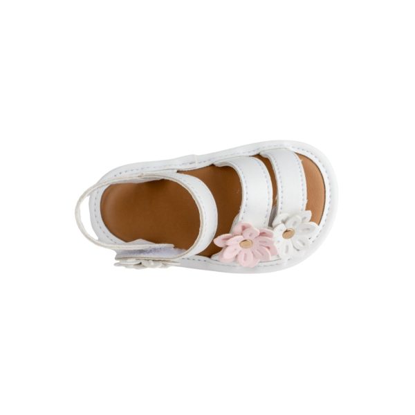 <span>CRYSTAL </span> Infant White Tri-Closure Sandal with Flower Ornaments - Image 5