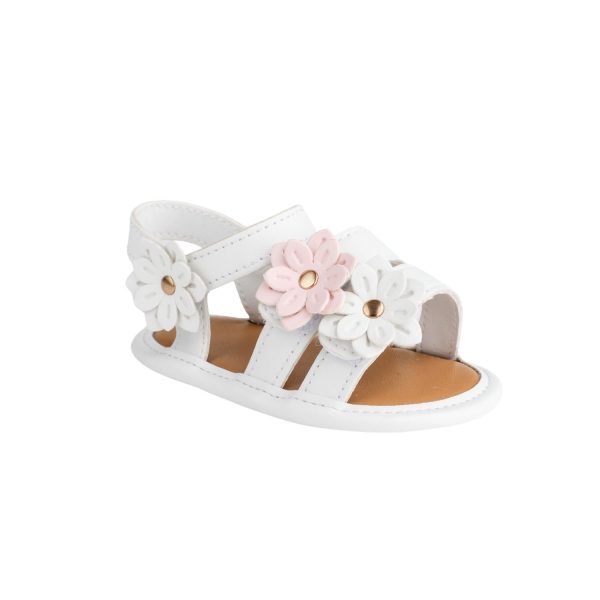 CRYSTAL Infant White Tri-Closure Sandal with Flower Ornaments