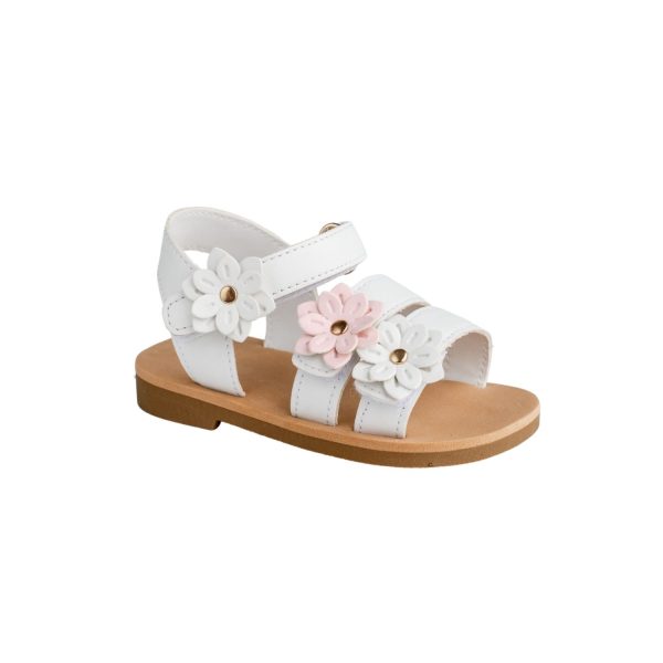 <span>CRYSTAL </span> Toddler White Tri-Closure Sandal with Flower Ornaments - Image 2
