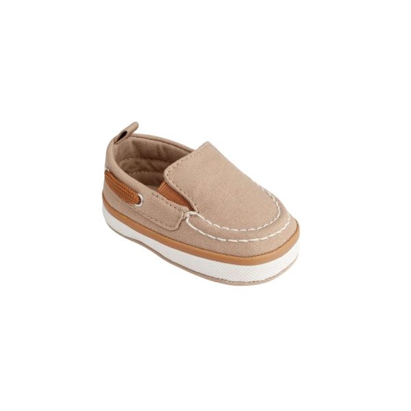 DAX Infant Tan Canvas Slip-On Boat Shoe with Brown Trim