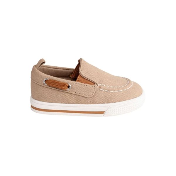 <span>DAX </span> Toddler Tan Canvas Slip-On Boat Shoe w/Brown Trim - Image 2
