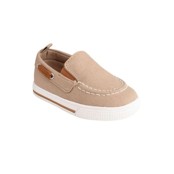 DAX Toddler Tan Canvas Slip-On Boat Shoe w/Brown Trim