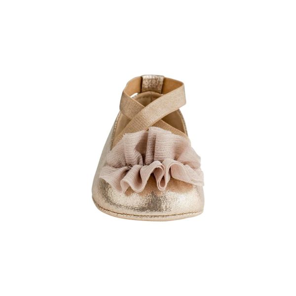 <span>Ellen</span> Infant Champagne Shimmer Criss Cross Strap Skimmer w/Sheer Flower - Image 2