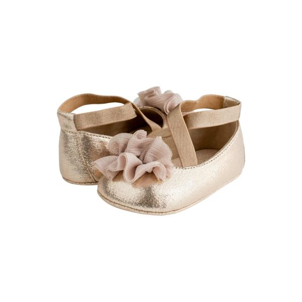 <span>Ellen</span> Infant Champagne Shimmer Criss Cross Strap Skimmer w/Sheer Flower - Image 3
