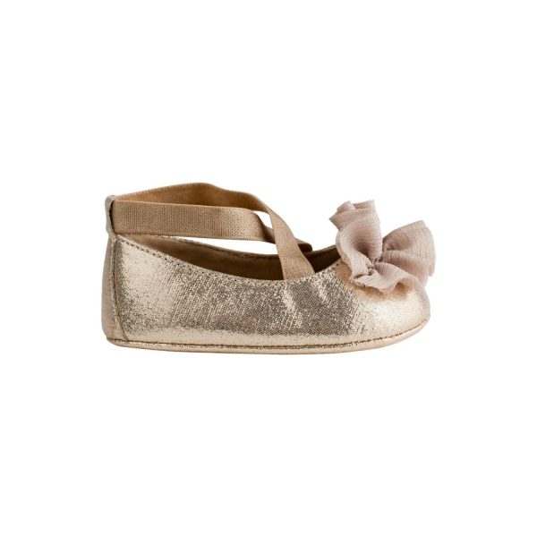 <span>Ellen</span> Infant Champagne Shimmer Criss Cross Strap Skimmer w/Sheer Flower - Image 4
