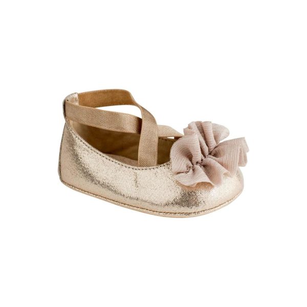 Ellen Infant Champagne Shimmer Criss Cross Strap Skimmer w/Sheer Flower
