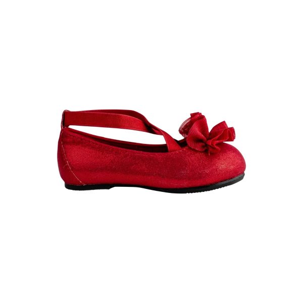 <span>Ellen </span> Toddler Red Shimmer Ballet w/Criss Cross Strap and Sheer Flower - Image 2