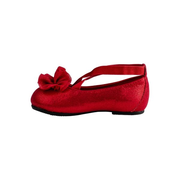 <span>Ellen </span> Toddler Red Shimmer Ballet w/Criss Cross Strap and Sheer Flower - Image 4