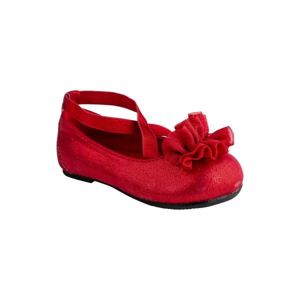 <span>Ellen </span> Toddler Red Shimmer Ballet w/Criss Cross Strap and Sheer Flower
