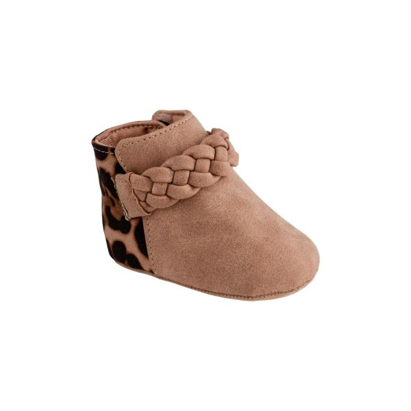 Gabriela Infant Blush/Leopard Bootie w/Braid Trim