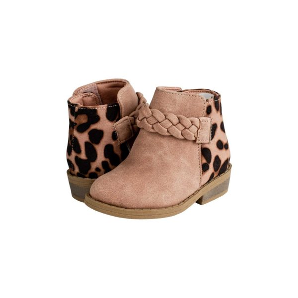 <span>Gabriela </span> Toddler Dark Blush Ankle Boot w/Leopard and Braid Trim - Image 3