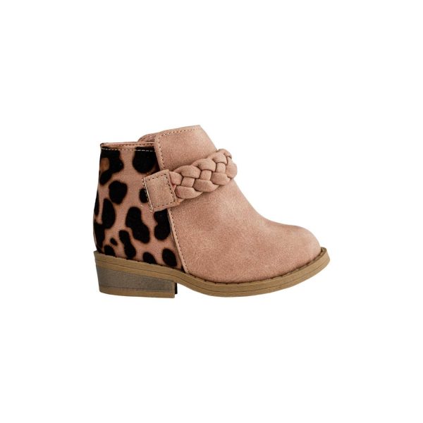 <span>Gabriela </span> Toddler Dark Blush Ankle Boot w/Leopard and Braid Trim - Image 4