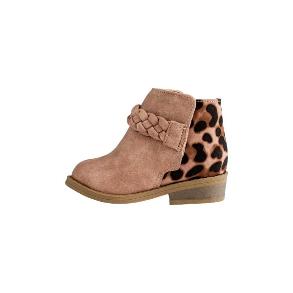 <span>Gabriela </span> Toddler Dark Blush Ankle Boot w/Leopard and Braid Trim - Image 6