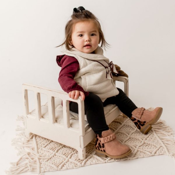 <span>Gabriela </span> Toddler Dark Blush Ankle Boot w/Leopard and Braid Trim - Image 9