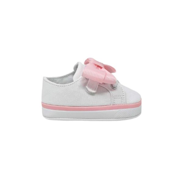 <span>GRACE </span> Infant White Canvas Sneaker with Oversized Pink Bow - Image 2