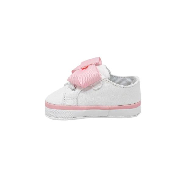 <span>GRACE </span> Infant White Canvas Sneaker with Oversized Pink Bow - Image 4
