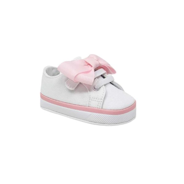 <span>GRACE </span> Infant White Canvas Sneaker with Oversized Pink Bow
