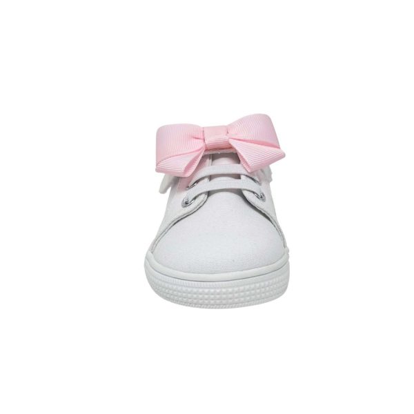 <span>GRACE </span> Toddler White Canvas Sneaker with Oversized Pink Bow - Image 4