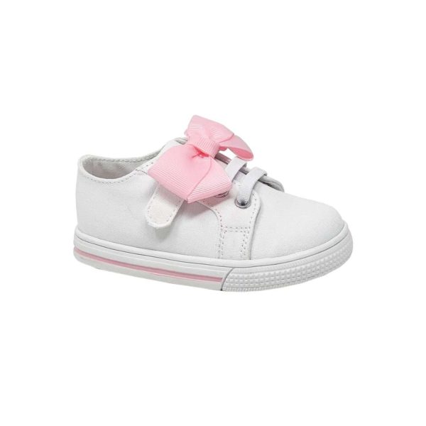 <span>GRACE </span> Toddler White Canvas Sneaker with Oversized Pink Bow