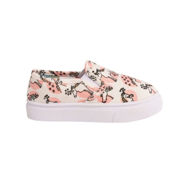 HARLIE White Sparkle Canvas Unicorn Print Sneaker