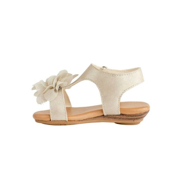 <span>Jill </span> Toddler Ivory Shimmer Wedge Sandal with Flowers - Image 2