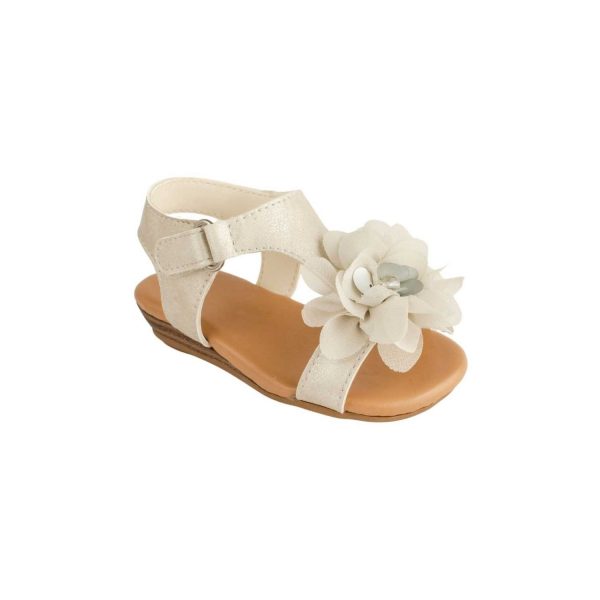 <span>Jill </span> Toddler Ivory Shimmer Wedge Sandal with Flowers - Image 3