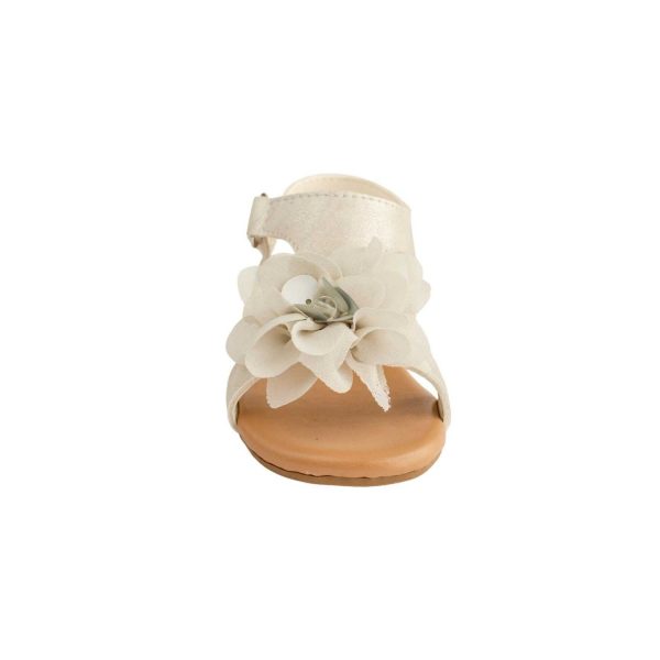 <span>Jill </span> Toddler Ivory Shimmer Wedge Sandal with Flowers - Image 4