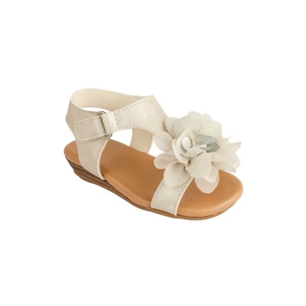 Jill Toddler Ivory Shimmer Wedge Sandal with Flowers