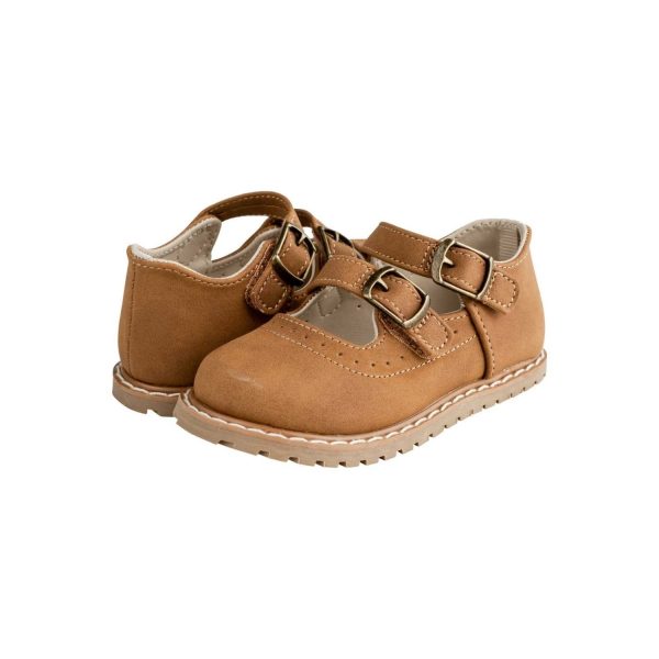 <span>Leah </span> Toddler Brown Nubuck PU Double Strap Mary Jane w/Perfs - Image 3