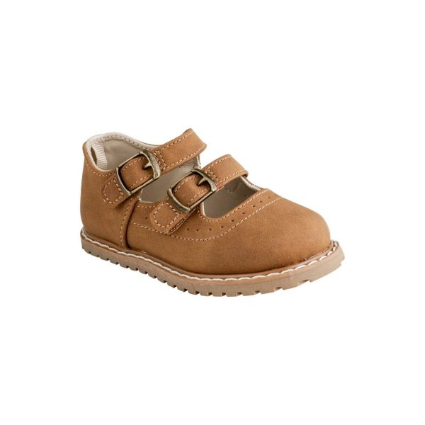 Leah Toddler Brown Nubuck PU Double Strap Mary Jane w/Perfs