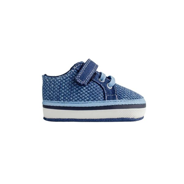 <span>Lucas</span> Infant Blue Variegated Mesh Sneaker with Navy Canvas Trim and Hook-and-Loop Strap/Elastic Laces - Image 2