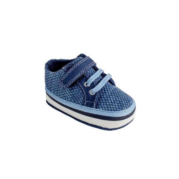 <span>Lucas</span> Infant Blue Variegated Mesh Sneaker with Navy Canvas Trim and Hook-and-Loop Strap/Elastic Laces - Image 3