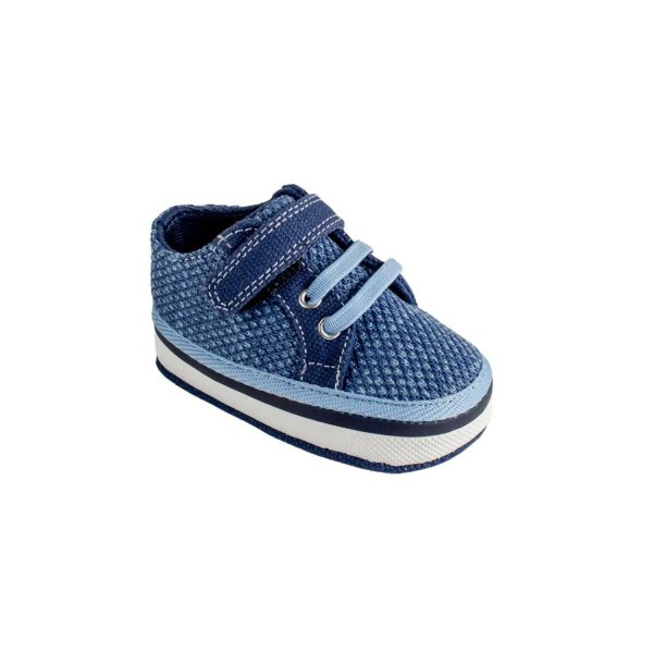 Lucas Infant Blue Variegated Mesh Sneaker with Navy Canvas Trim and Hook-and-Loop Strap/Elastic Laces