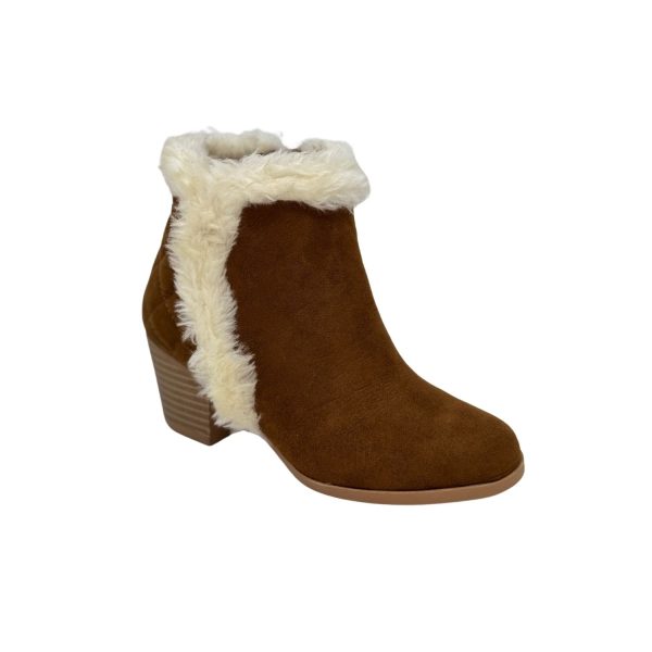<span>Lucinda</span> Youth Girls’ Tan Booties with Faux Fur Trim - Image 2