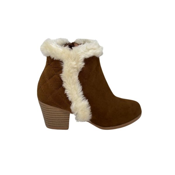 <span>Lucinda</span> Youth Girls’ Tan Booties with Faux Fur Trim - Image 3