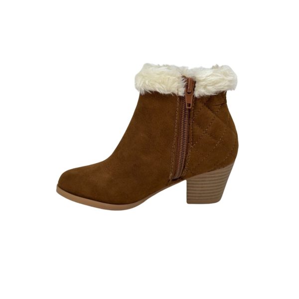 <span>Lucinda</span> Youth Girls’ Tan Booties with Faux Fur Trim - Image 4
