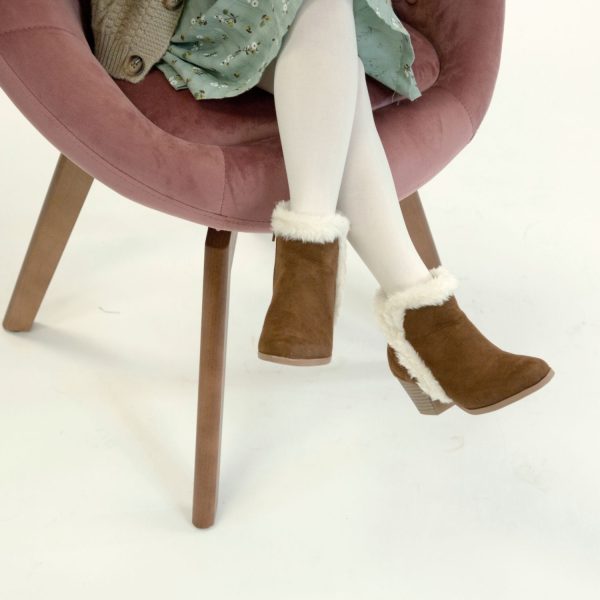 <span>Lucinda</span> Youth Girls’ Tan Booties with Faux Fur Trim - Image 7