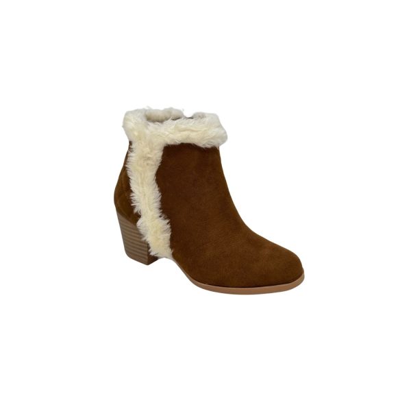 Lucinda Youth Girls’ Tan Booties with Faux Fur Trim