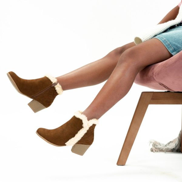 <span>Lucinda</span> Youth Girls’ Tan Booties with Faux Fur Trim - Image 8