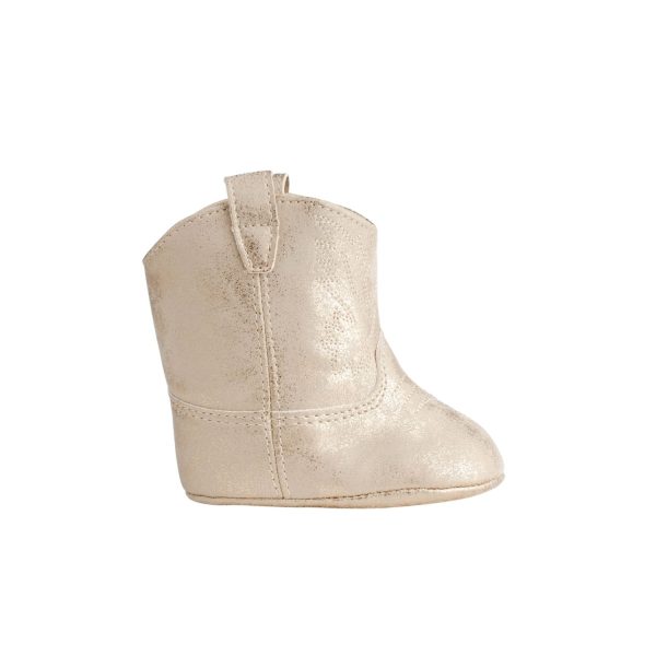 <span>MILLER </span> Infant Champagne Gold Distressed PU Western Boot w/Embroidery - Image 2